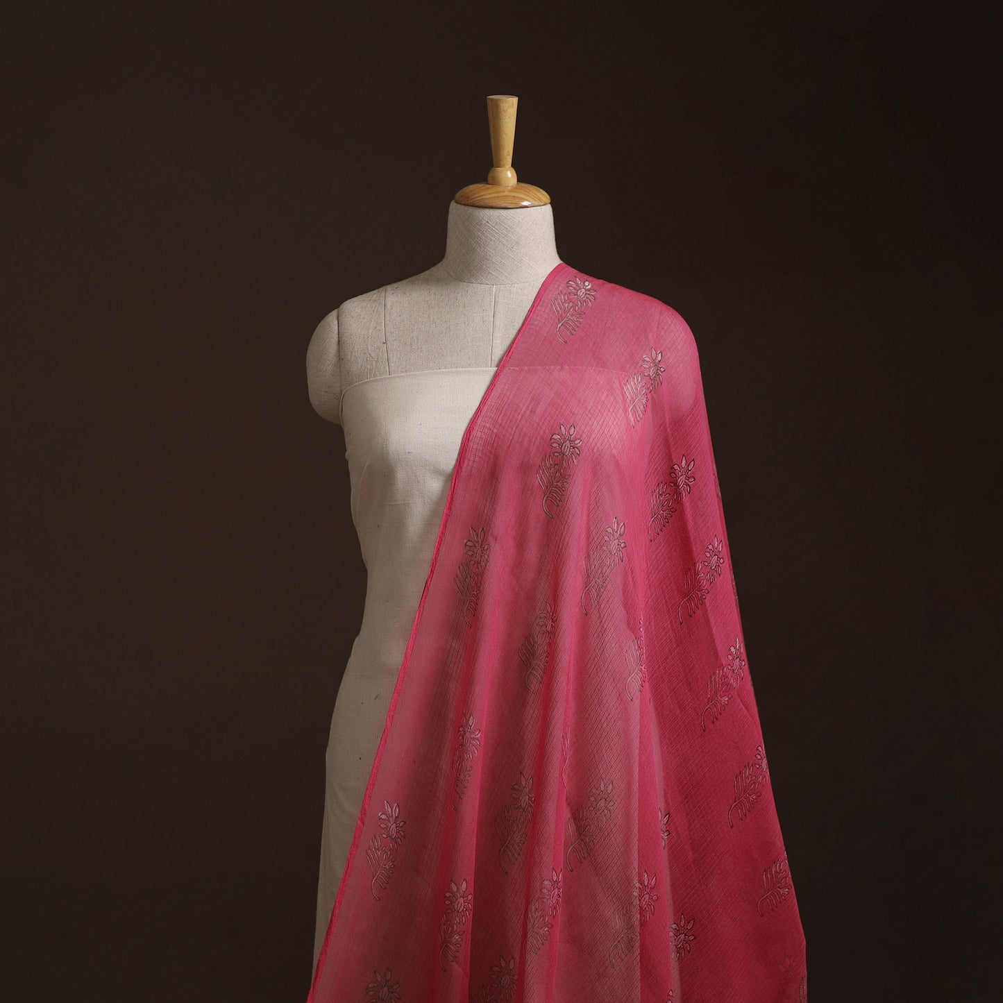 Pink - Akola Hand Block Print Kota Doria Cotton Fabric 23