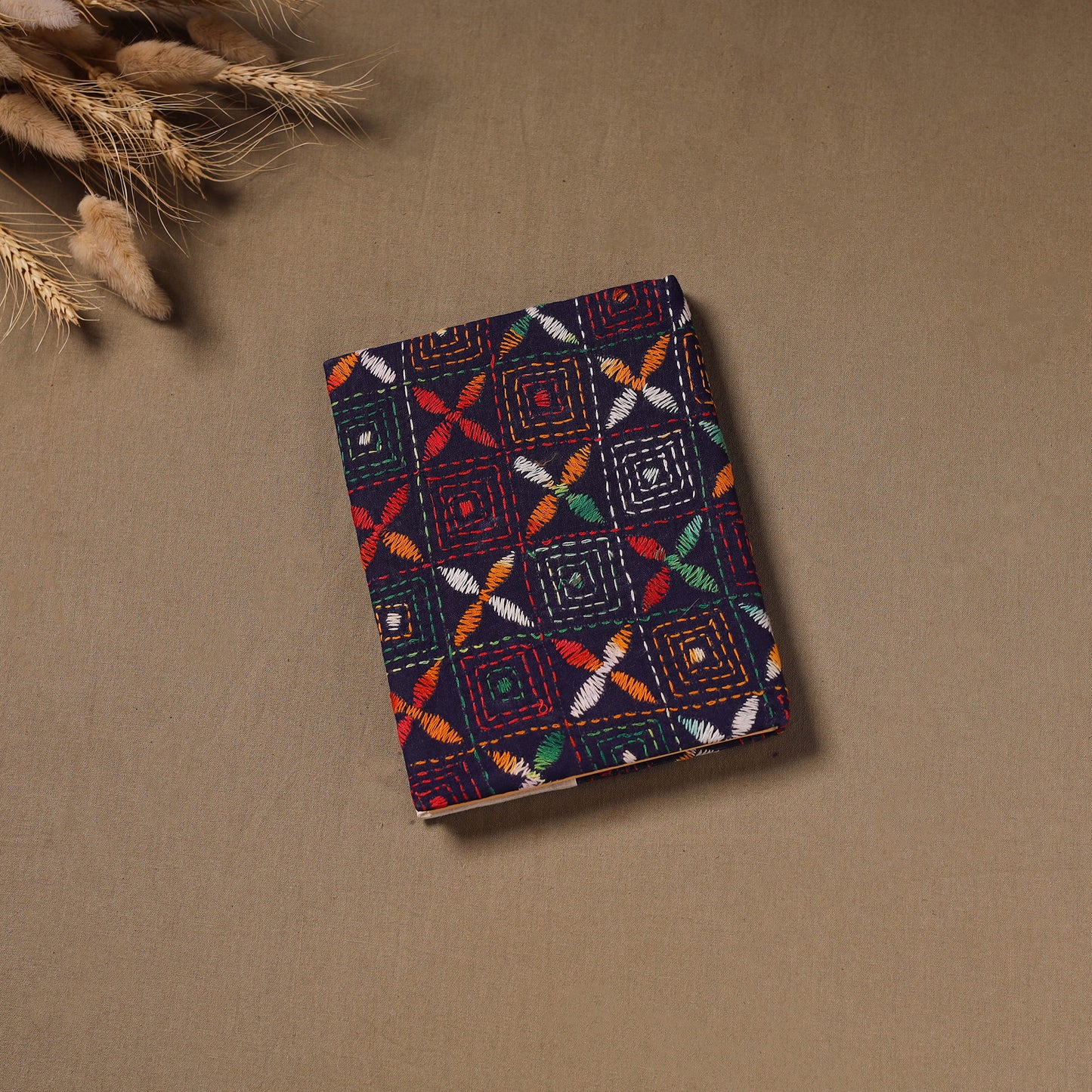 Multi colour - Handmade Paper Notebook with Eco Leaf Print Kantha Work 20