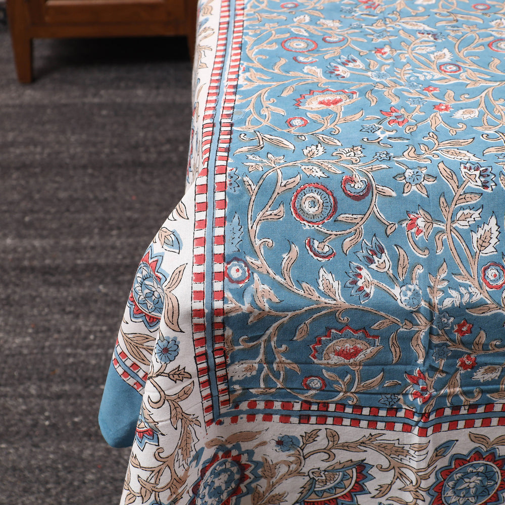 Blue - Pure Cotton Single Sanganeri Print Bed Cover 37