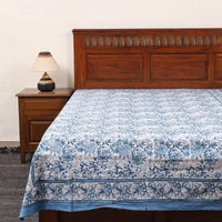 Blue - Pure Cotton Single Sanganeri Print Bed Cover 38