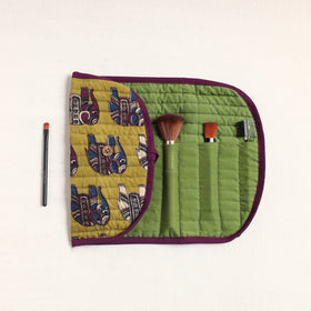  Kalamkari Fabric Multipurpose Segmented Make-up Brush Wrap Pouch/Case 