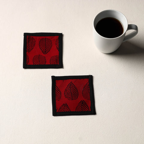 Red Handmade Cotton Coasters (Set of 2)