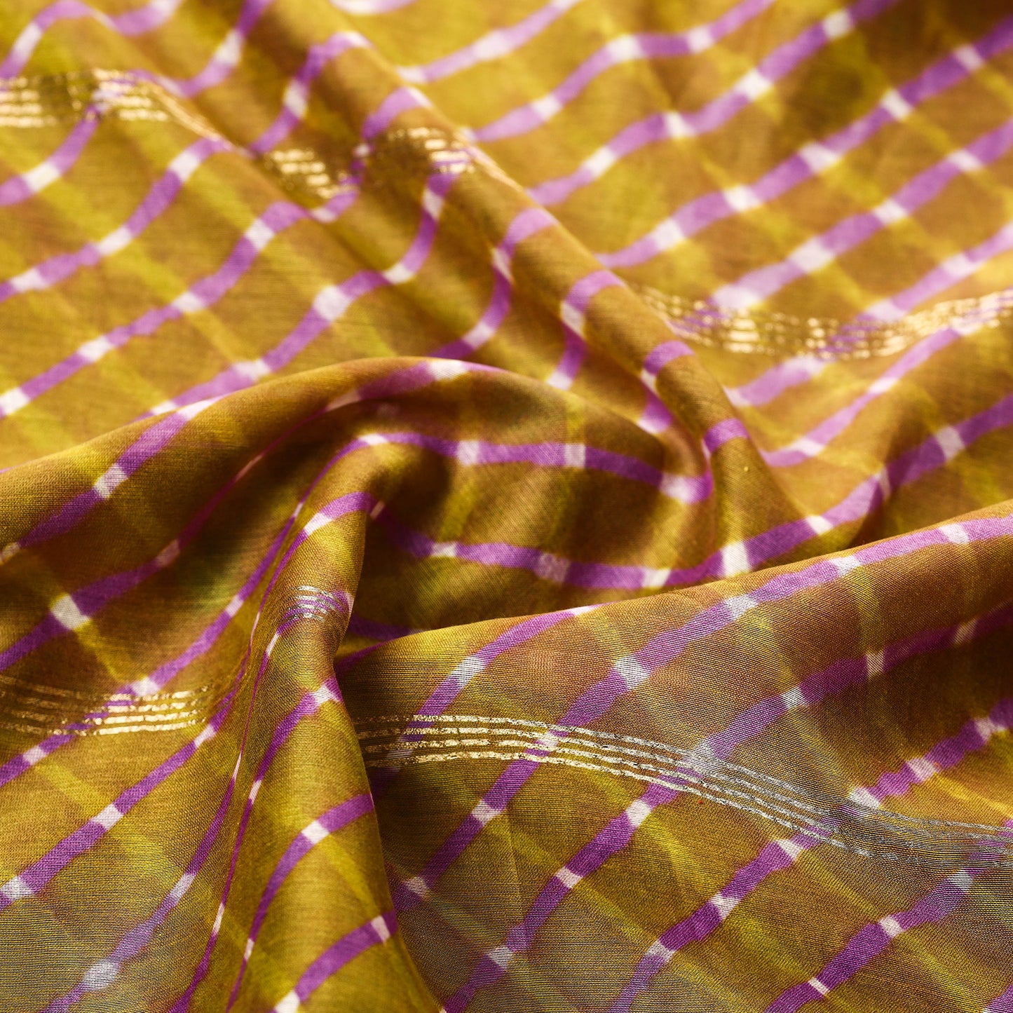 Green - Leheriya Tie-Dye Mothra Chanderi Silk Handloom Stole with Zari Border 15