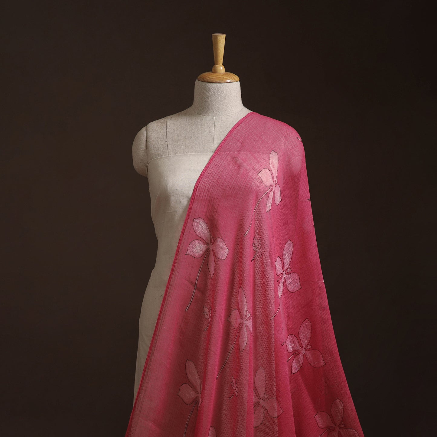 Pink - Akola Hand Block Print Kota Doria Cotton Fabric 25