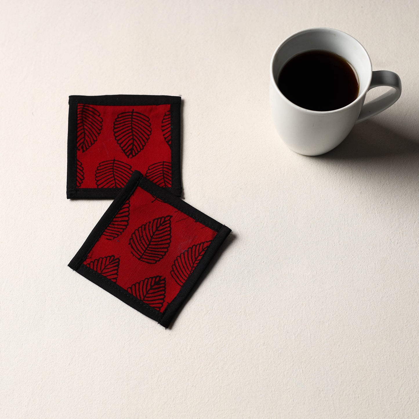 Red Handmade Cotton Coasters (Set of 2)