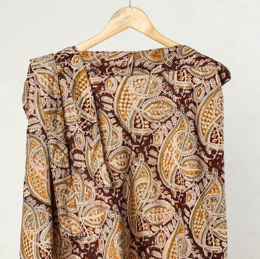 Brown - Kalamkari Block Printed Cotton Wrap Around Skirt 20