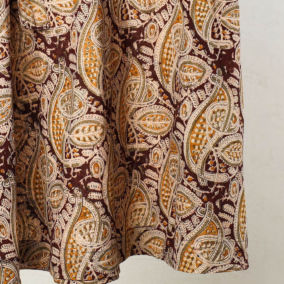 Brown - Kalamkari Block Printed Cotton Wrap Around Skirt 20