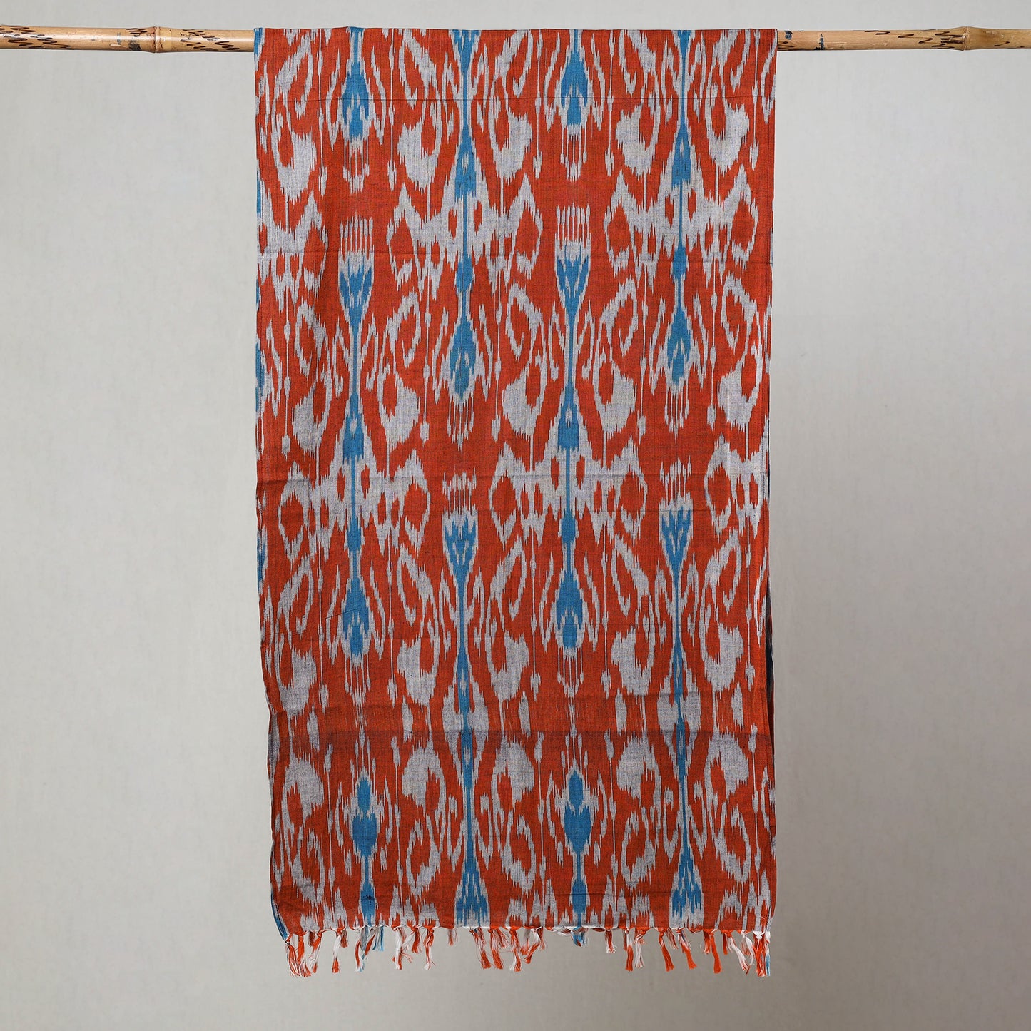 Multicolor - Pochampally Central Asian Ikat Handloom Cotton Stole with Tassels 10