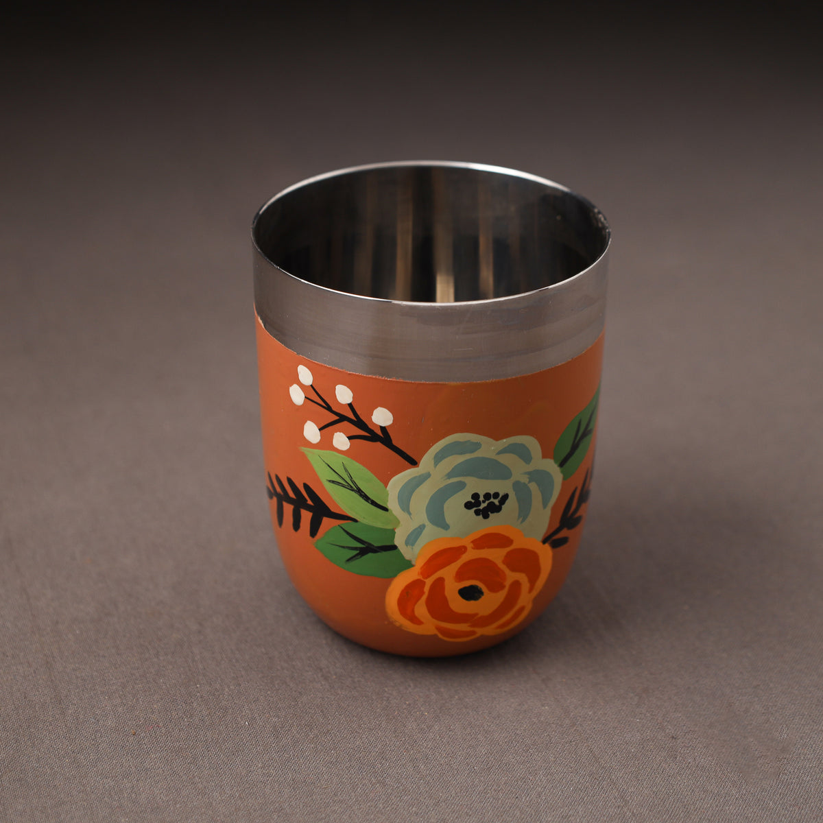 Floral Handpainted Enamelware Stainless Steel Glass 26