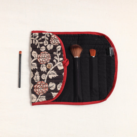 Kalamkari Fabric Multipurpose Segmented Make-up Brush Wrap Pouch/Case