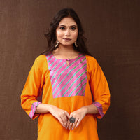 Orange - Silk Plain Long Straight Kurta