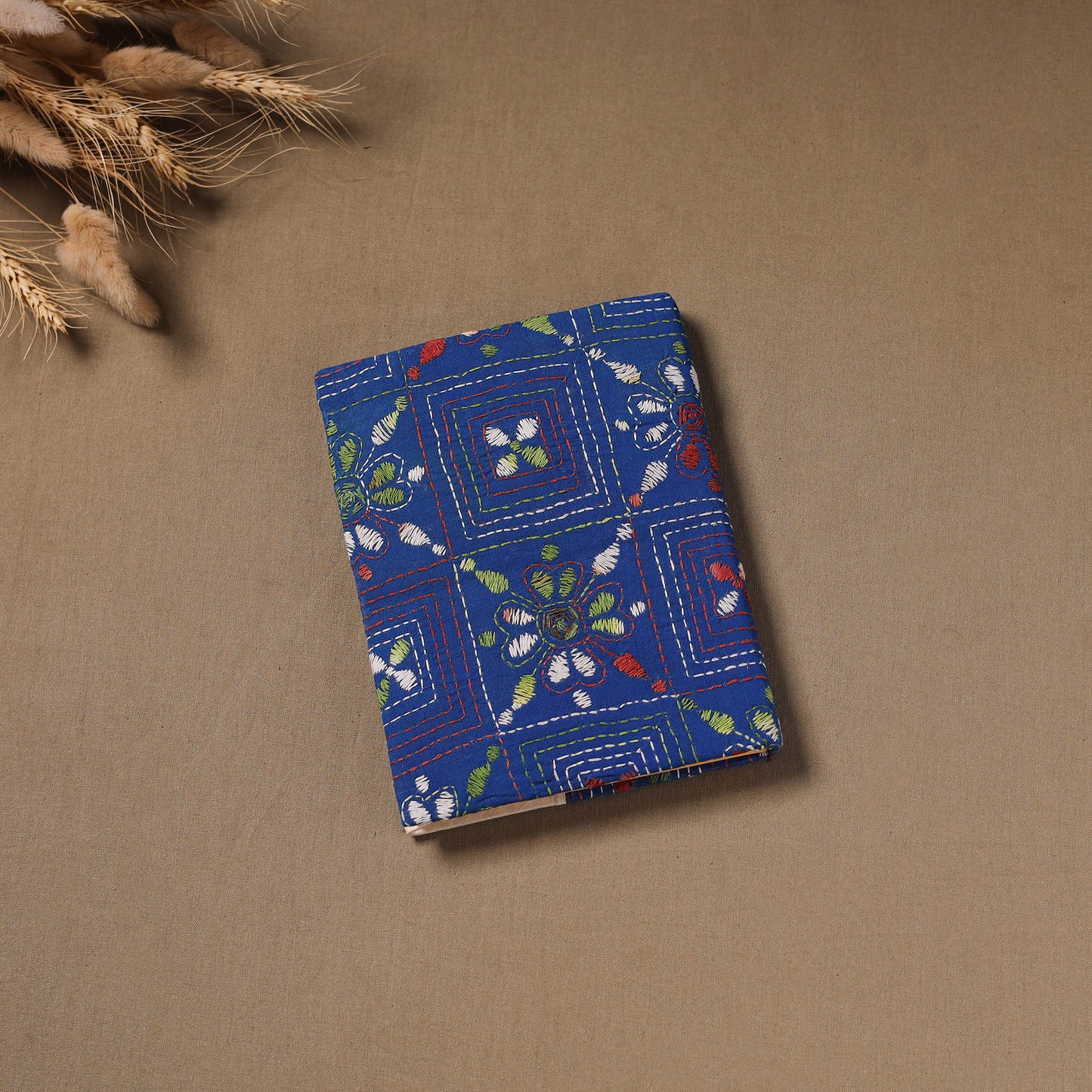 Blue - Handmade Paper Notebook with Eco Leaf Print Kantha Work 22
