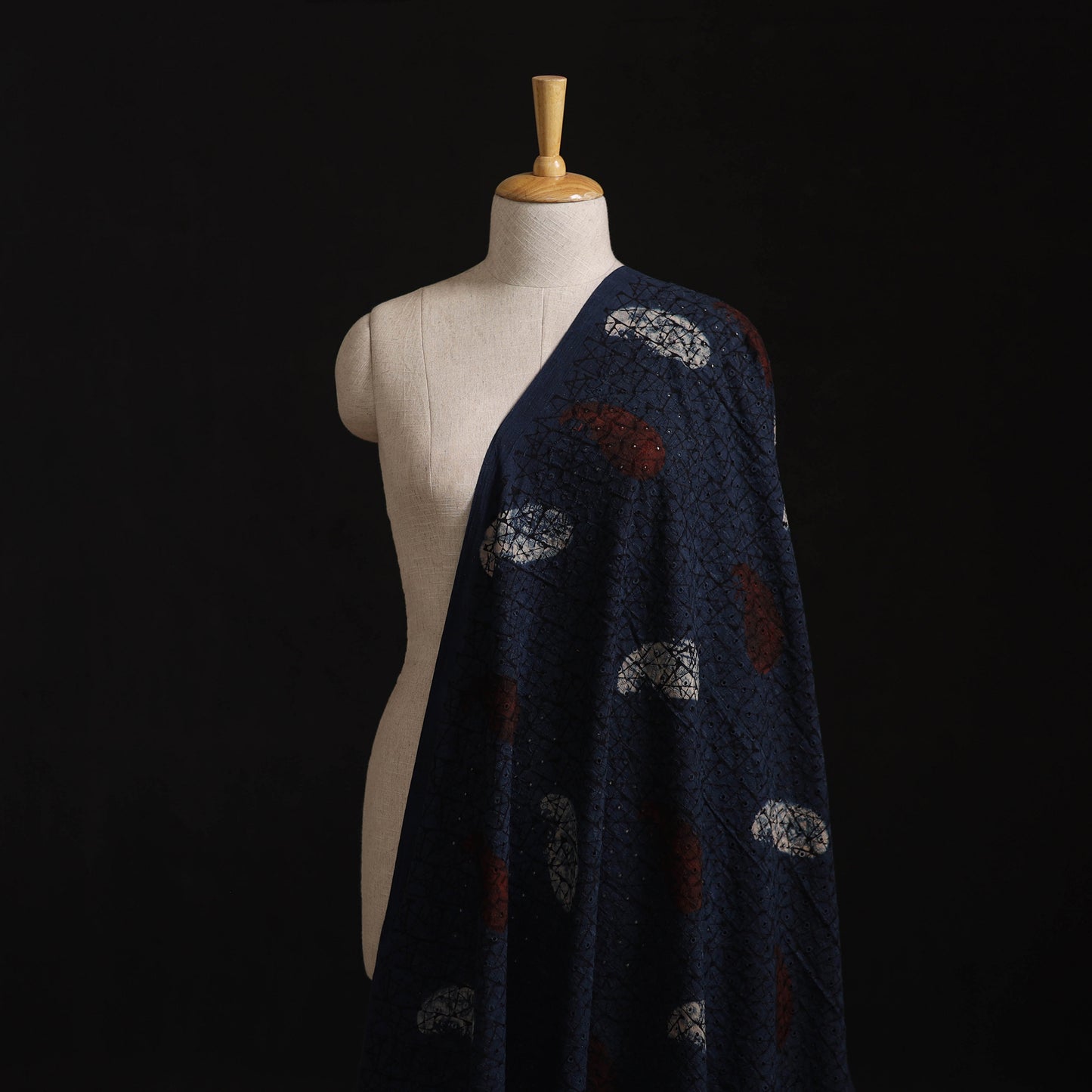 Natural Dyed Ajrakh Hand Block Print Cotton Hakoba Fabric 68