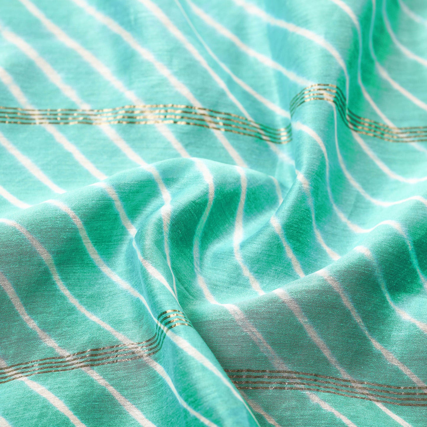 Green - Leheriya Tie-Dye Chanderi Silk Handloom Stole with Zari Border 10