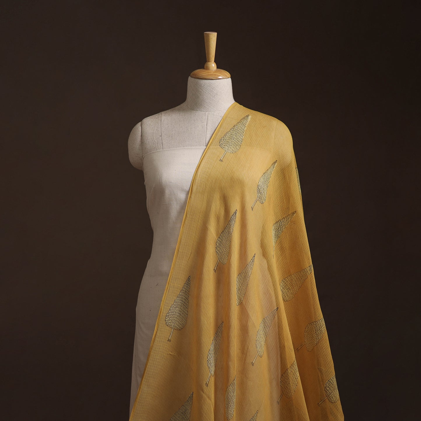 Yellow - Akola Hand Block Print Kota Doria Cotton Fabric 30