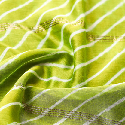Green - Leheriya Tie-Dye Chanderi Silk Handloom Stole with Zari Border 09