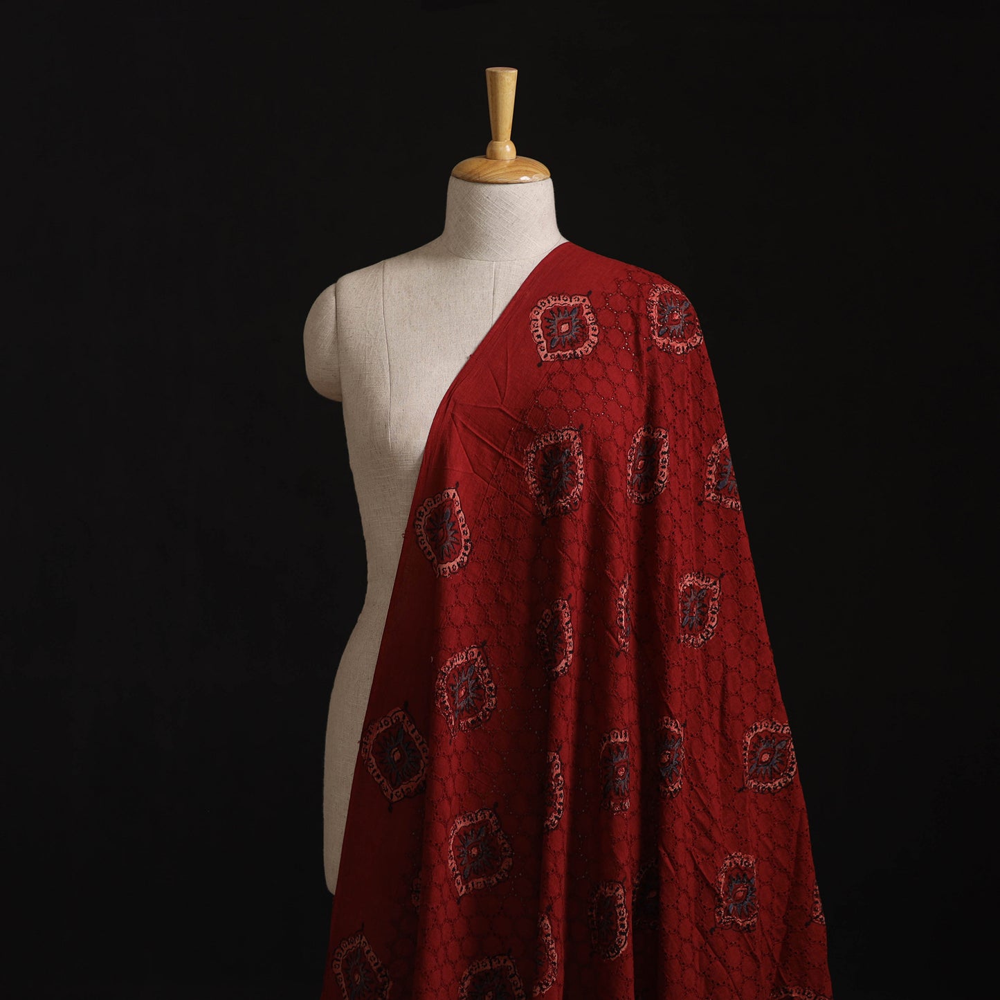 Natural Dyed Ajrakh Hand Block Print Cotton Hakoba Fabric 70