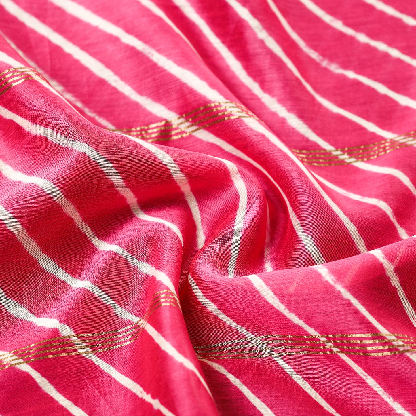 Pink - Leheriya Tie-Dye Chanderi Silk Handloom Stole with Zari Border 08