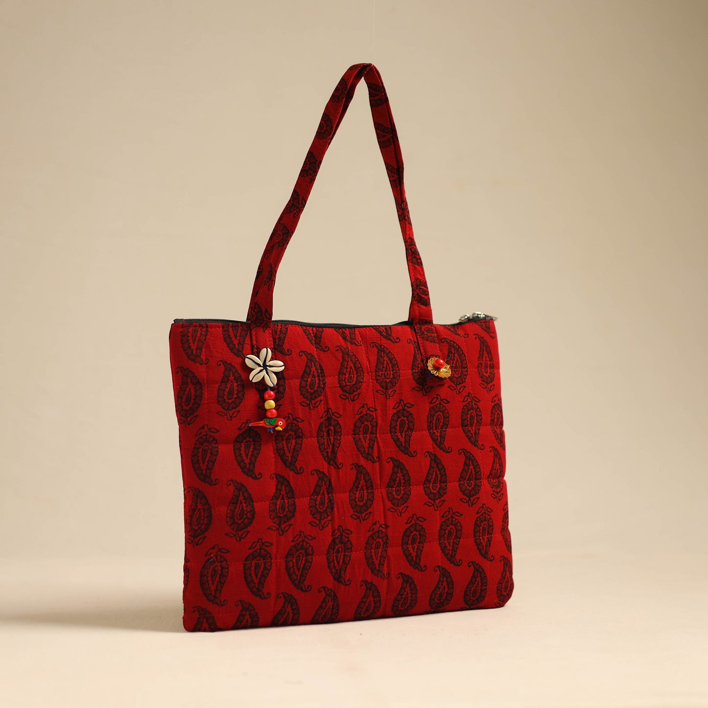 Red - Handcrafted Quilted Cotton Hand Bag 06