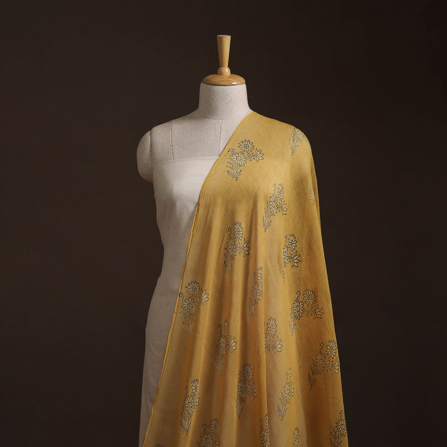 Yellow - Akola Hand Block Print Kota Doria Cotton Fabric 32
