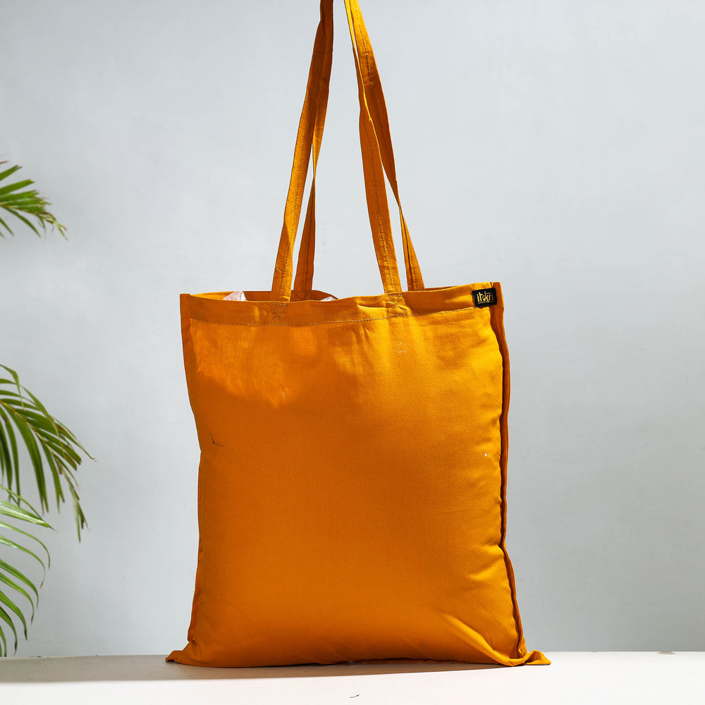 Orange - Handmade Cotton Fabric Plain Jhola Bag