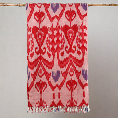Pink - Pochampally Central Asian Ikat Handloom Cotton Stole with Tassels 06
