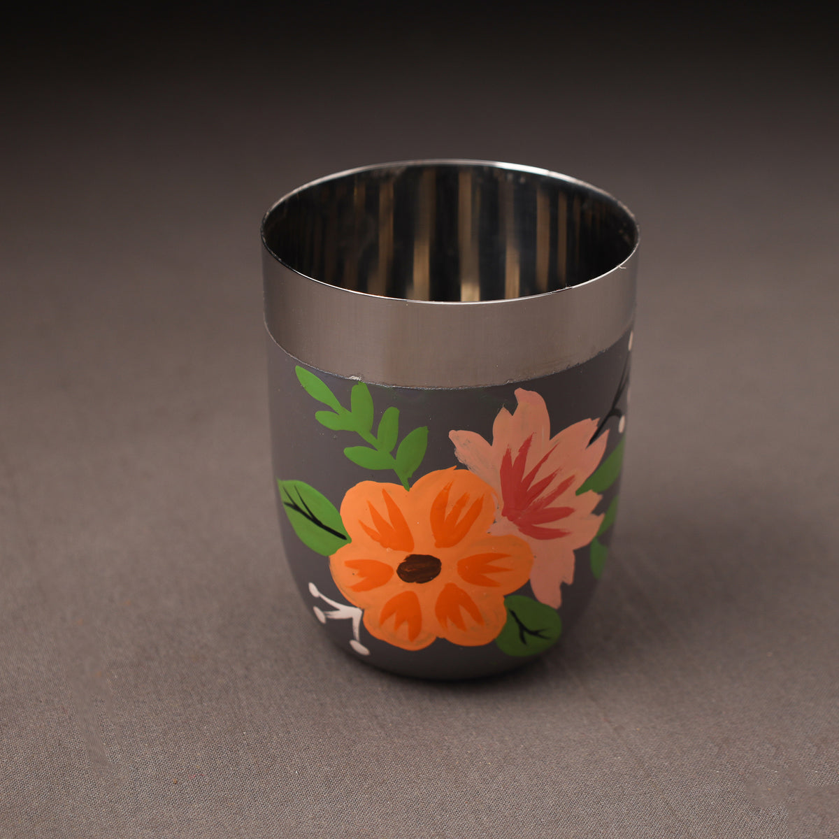 Floral Handpainted Enamelware Stainless Steel Glass 28