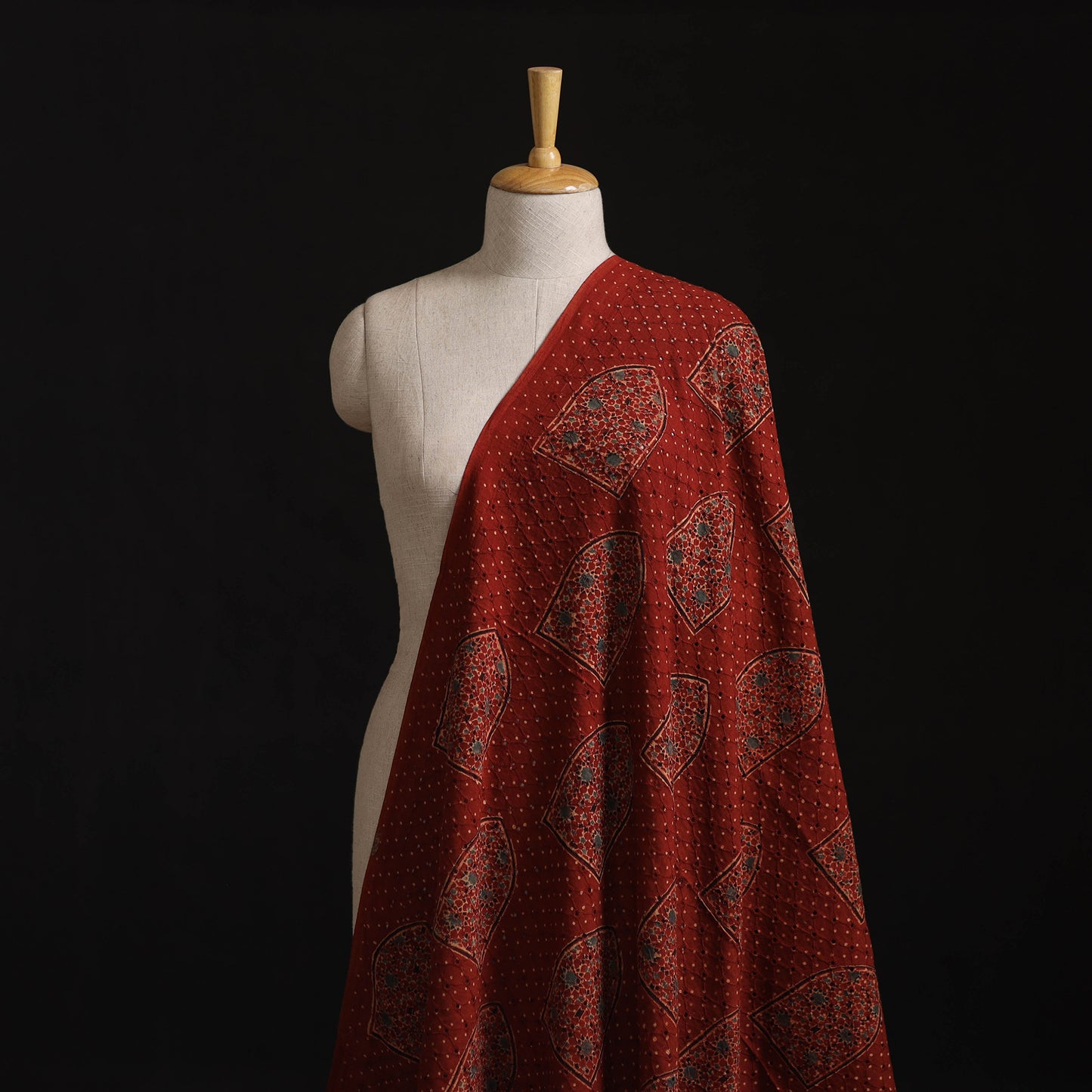 Natural Dyed Ajrakh Hand Block Print Cotton Hakoba Fabric 73