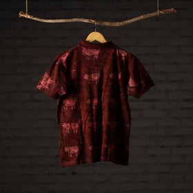 Maroon - Bindaas Block Art Printed Cotton Unisex Polo Collar T-shirt 67