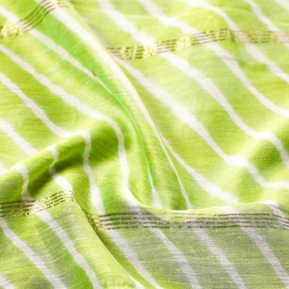 Green - Leheriya Tie-Dye Chanderi Silk Handloom Stole with Zari Border 05