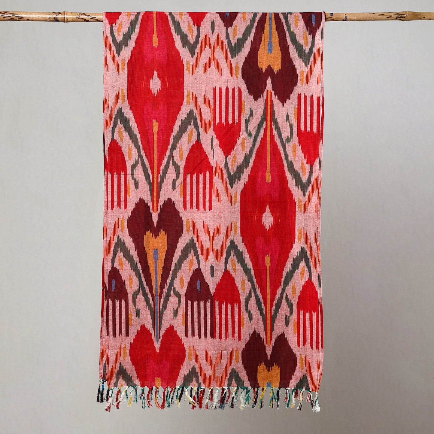 Multicolor - Pochampally Central Asian Ikat Handloom Cotton Stole with Tassels 03