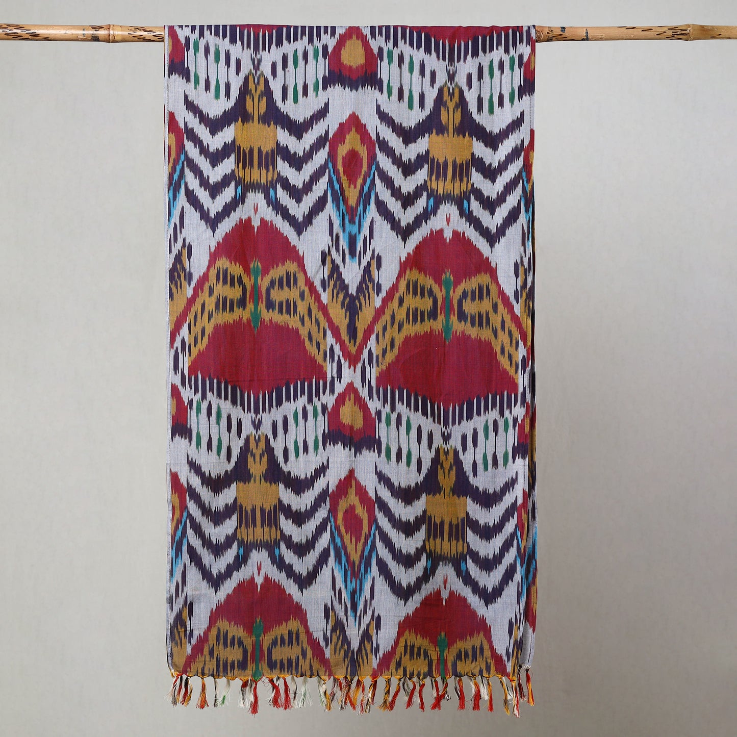 Multicolor - Pochampally Central Asian Ikat Handloom Cotton Stole with Tassels 02