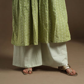 Flared Cotton Green Jacquard Kurta with Palazzo Set