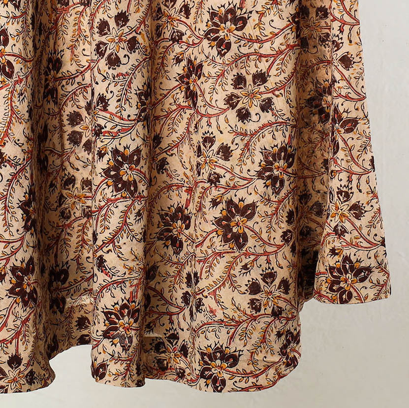 Beige - Kalamkari Block Printed Cotton Wrap Around Skirt 11