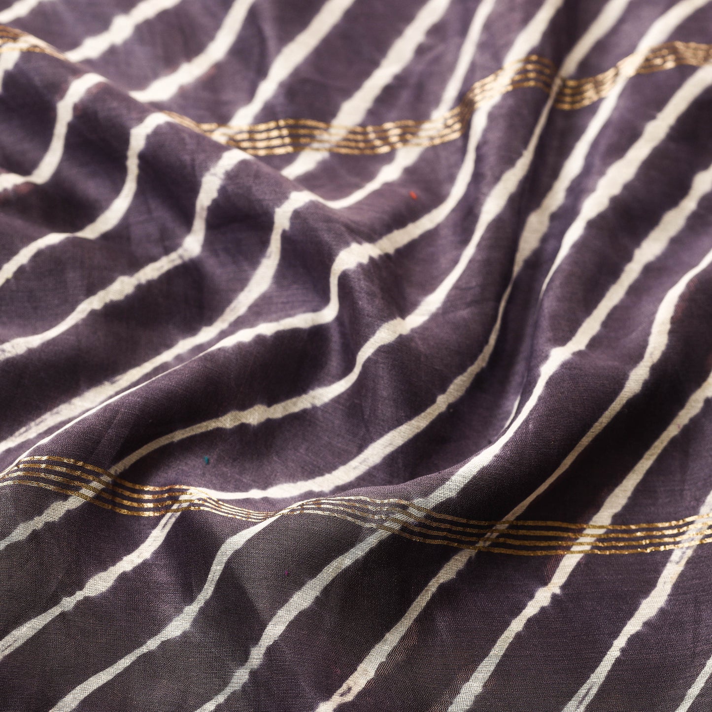 Black - Leheriya Tie-Dye Chanderi Silk Handloom Stole with Zari Border 01