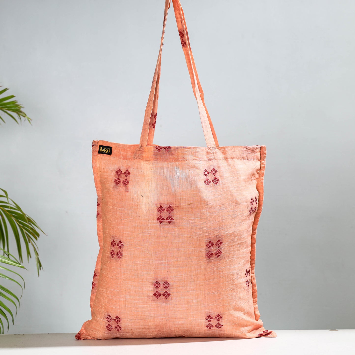 Peach - Jacquard Cotton Jhola Bag