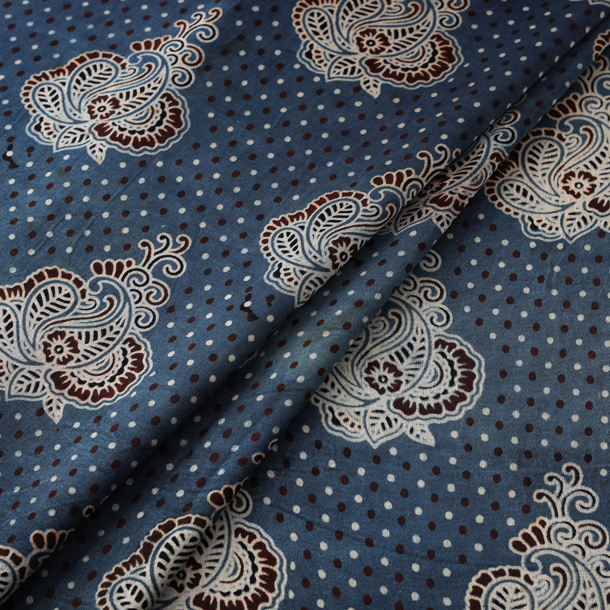 Kutch Hand Block Ajrakh Print Natural Dyed Mashru Silk Fabric 08