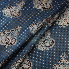 Kutch Hand Block Ajrakh Print Natural Dyed Mashru Silk Fabric 08