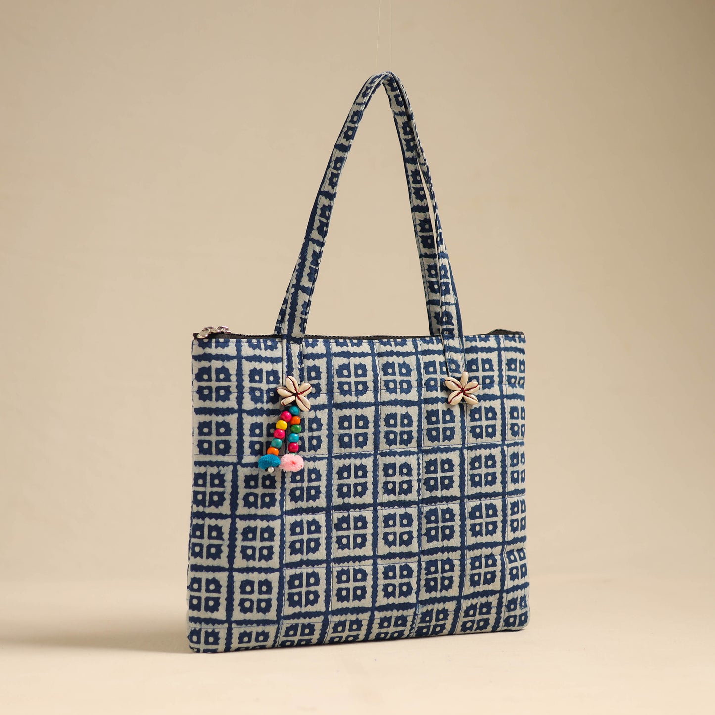 Blue - Handcrafted Quilted Cotton Hand Bag 08