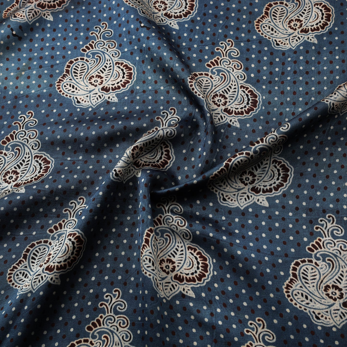 Kutch Hand Block Ajrakh Print Natural Dyed Mashru Silk Fabric 08