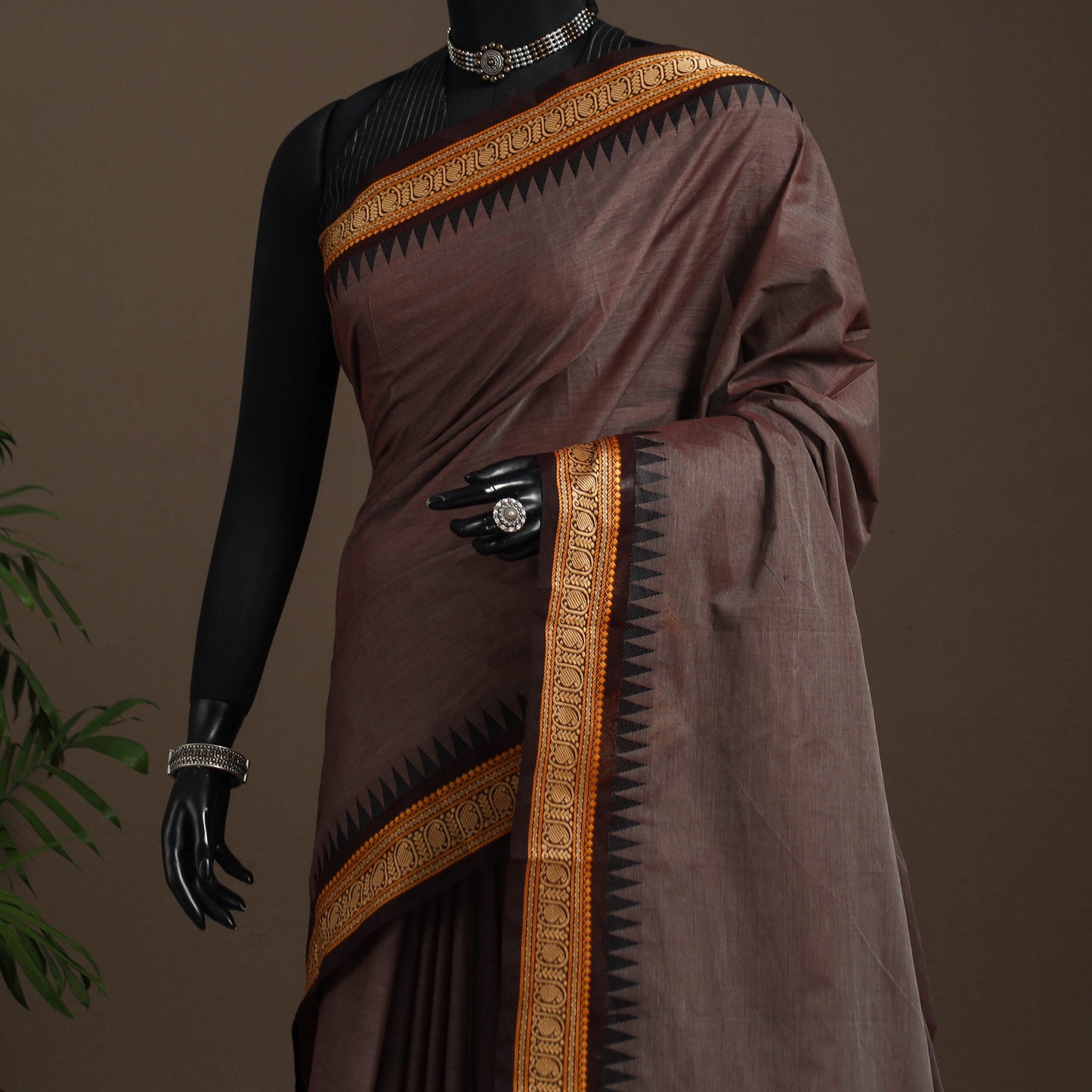 Brown - kandangi chettinad cotton saree with border 93