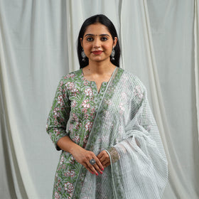 Buy Green Block Print Cotton Sanganeri Kurta Set