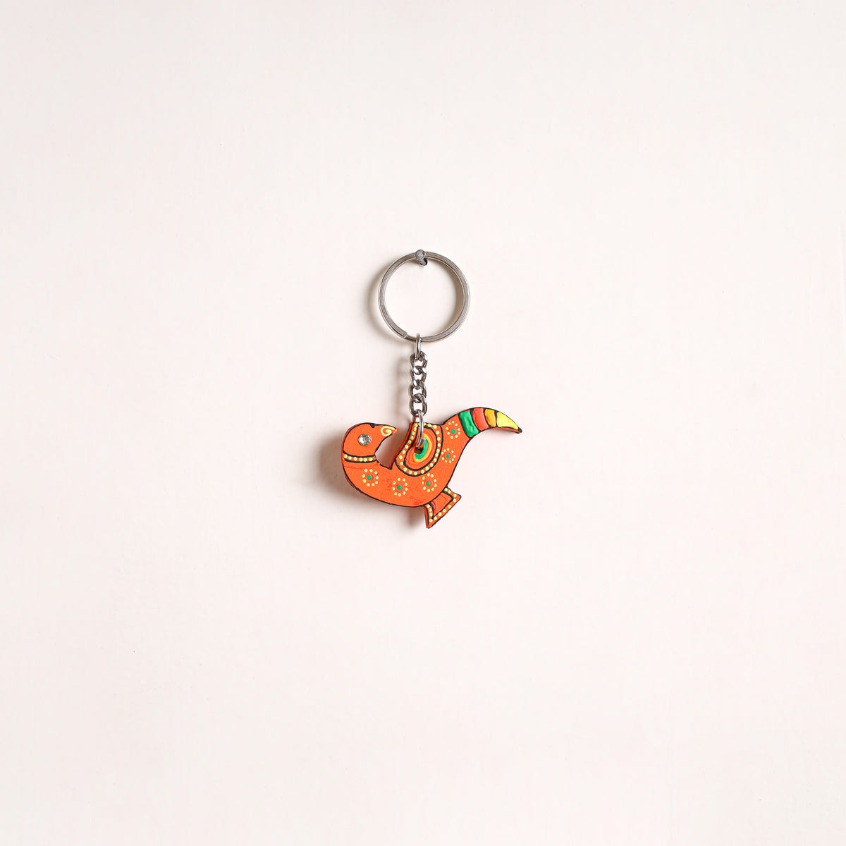 Peacock - Abstract Pastel Handpainted Hand-Carved Wooden Keychain 01