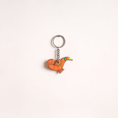 Peacock - Abstract Pastel Handpainted Hand-Carved Wooden Keychain 01