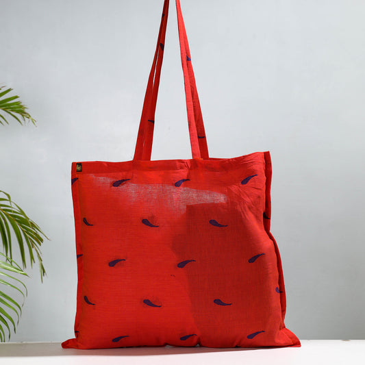 Red - Jacquard Cotton Jhola Bag