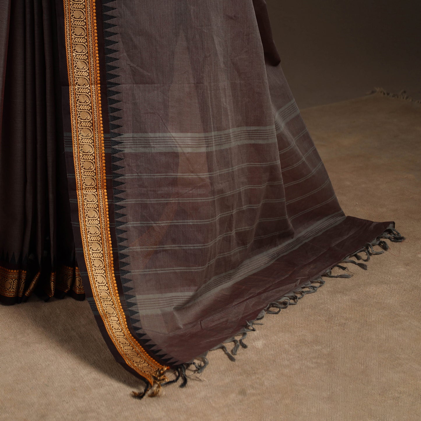Brown - kandangi chettinad cotton saree with border 93