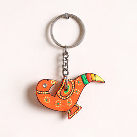 Peacock - Abstract Pastel Handpainted Hand-Carved Wooden Keychain 01