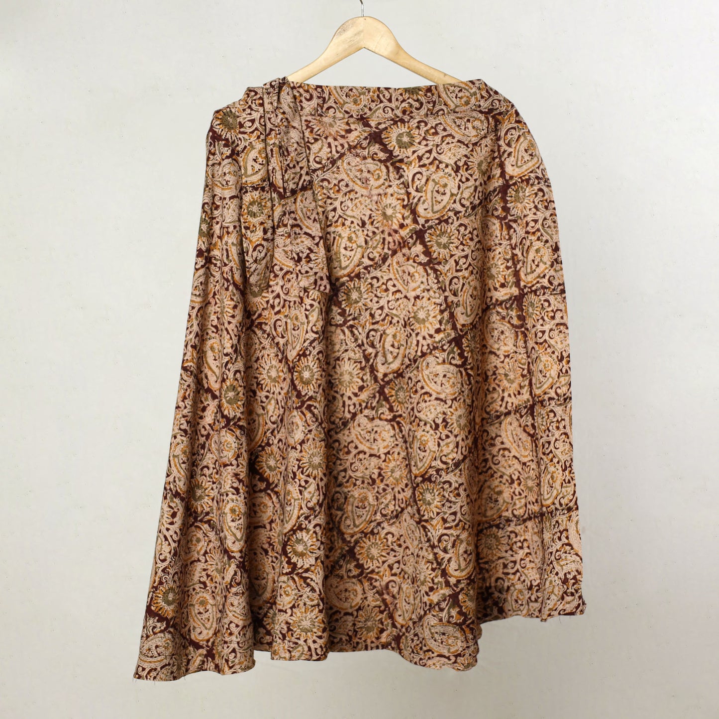 Brown - Kalamkari Block Printed Cotton Wrap Around Skirt 03