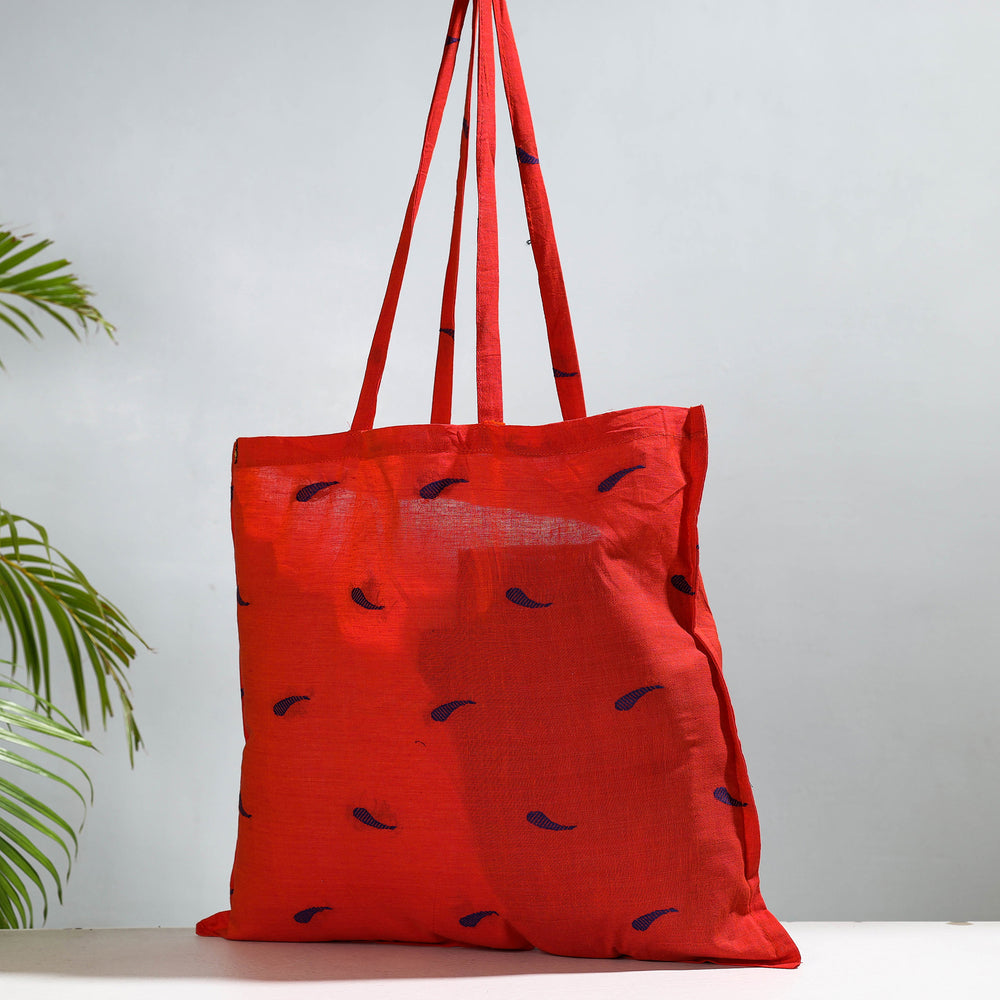 Red - Jacquard Cotton Jhola Bag