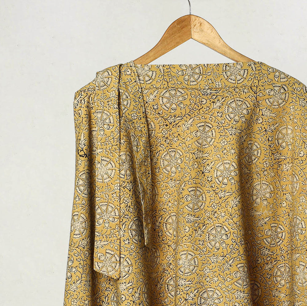 Yellow - Kalamkari Block Printed Cotton Wrap Around Skirt 01